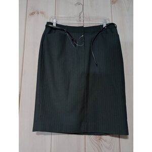 Calvin Klein Pinstripe Pencil Skirt Black Belted Career Office‎ Formal Sz 8